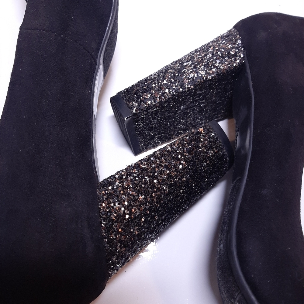 Fergalicious Dandy Velvet Glitter Black High Heels Ballet Toe Party Size 8 - Picture 7 of 15